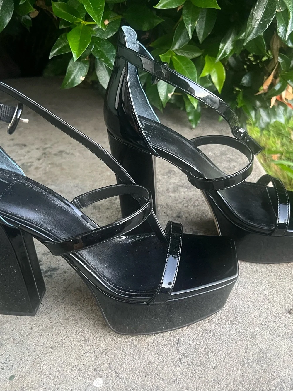 Marc Fisher Black Patent Platform Strappy Sandals